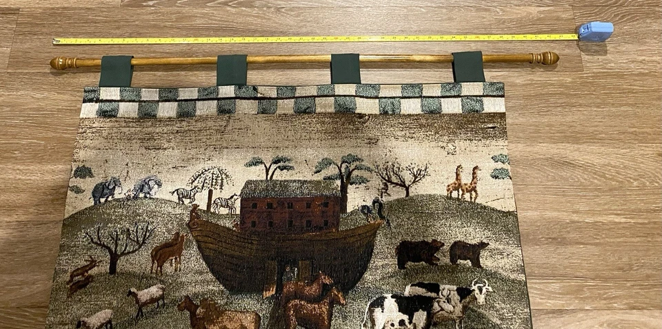 Tapiz vintage del Arca de Noé colgante de pared carol Endres folclórico primitivo Foto 3 de 4