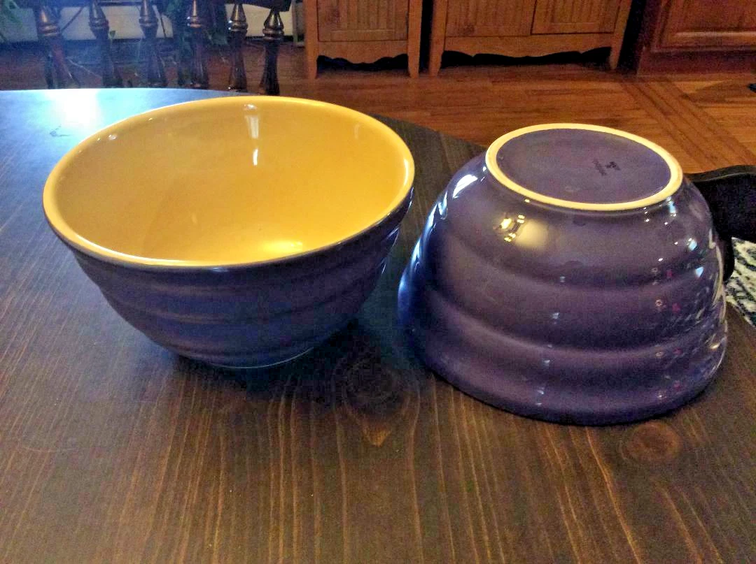 set of 2 two qt purple pottery mixing bowls