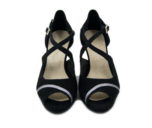 Scarpe Donna da Ballo Eco Camoscio Nero Tacco Medio 7 cm e Plateau MADE IN ITALY - Picture 2 of 6