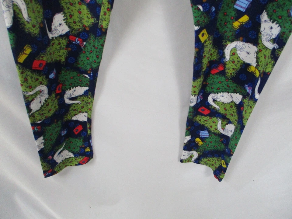 Legging Lularoe Mujer Grande Verde Blanco Elefante Navidad Cintura Elástica Elástica Elástica Foto 4 de 4