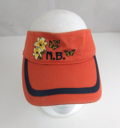 Vintage N.B. Orange With Floral & Butterflies Design Women's Embroidered Visor - Picture 2 of 7
