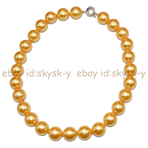 16mm Golden Yellow Shell Pearl Imitation Pearl Round Beads Necklace Bracelet Set - Picture 8 of 11
