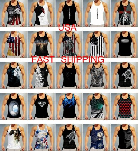 Men's Stringer Tank Top Bodybuilding Muscle Sleeveless Gym Workout T Shirts Vest - Picture 1 of 32