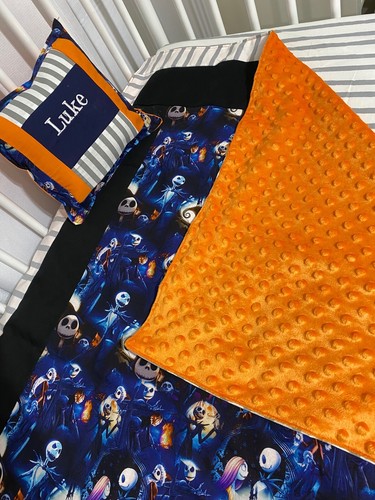 Blue Nightmare Before Christmas Orange Minky Baby Bedding- PERSONALIZED PILLOW - Picture 2 of 4