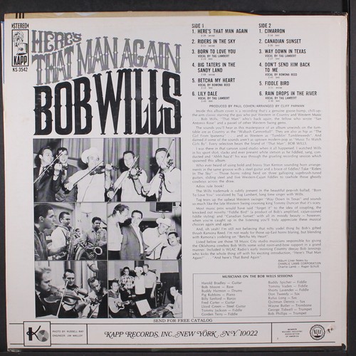 BOB WILLS: here's that man again KAPP 12" LP 33 RPM - Picture 2 of 2