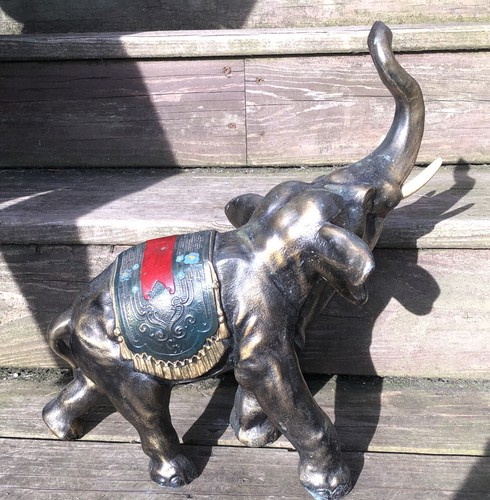 Vintage Cold Painted Metal African Elephant 🐘 Figurine Statue Sculpture Big!!! - Picture 5 of 11