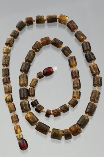 Genuine BALTIC AMBER Cylinder Beads Unisex Knotted Necklace 16g 201117-4 - Picture 3 of 5