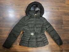 Guess Hooded Dark Green Coat/Jacket Faux Fur Trim Inner Pockets Size Large Belt