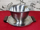 Vintage MCM Gravy Boat Attached Underplate Stainless Steel Teak Wood Japan 18-8