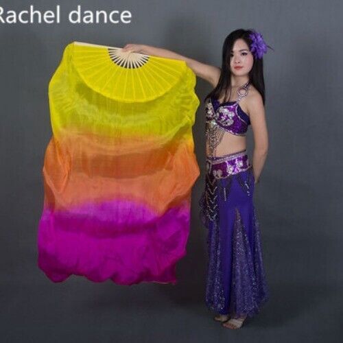 Silk Oriental Dancing Fan Veils Gradient Fire Many Colors Fan Belly Dancing - Bild 9 von 25