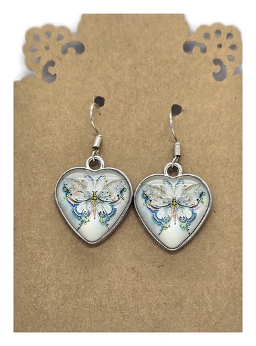 SCHMETTERLING HERZ Draht Ohrhänger Schmuck mit Silber Haken Mädchen Mode Accessoire - Bild 2 von 2