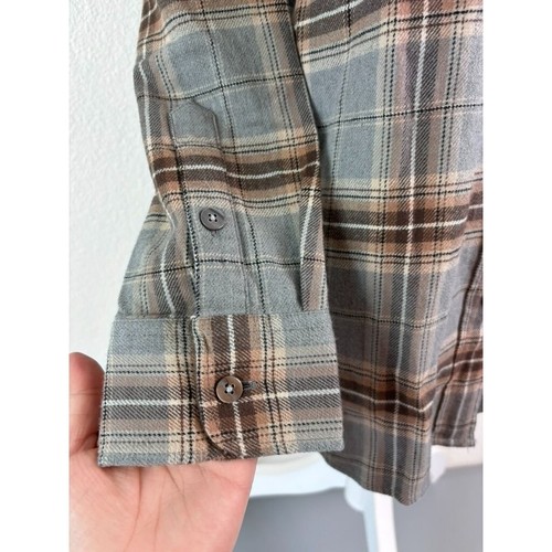 Faherty Damen mittelgrau braun kariert Langarm Flanell Hemd Button Down - Bild 3 von 7