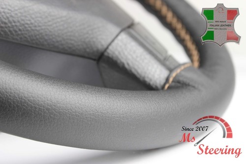 FOR LOTUS ELAN PLUS 2-69 BLACK LEATHER STEERING WHEEL COVER BEIGE STIT - Picture 2 of 5
