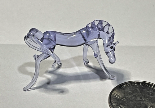 Miniature Blown Glass Lampwork Horse Purple Lavender 1 x 1.5 in Tiny Stallion - Picture 5 of 5