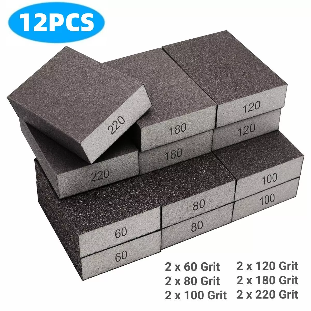 12PCS Drywall Sanding Sponge Wet Dry Sandpaper Hand Sander Block
