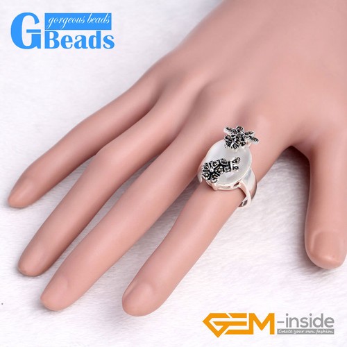 Oval Turquoise Aventurine Beads Butterfly Tibetan Silver Marcasite Ring 16x28mm - Picture 52 of 53