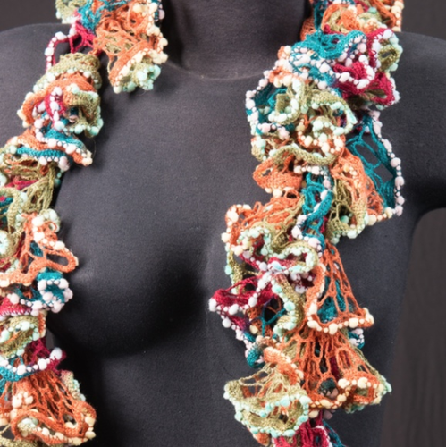 colorful round crochet scarf 62 in long orange blue red green yellow - Picture 4 of 12