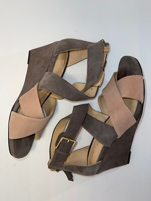 Clarks Ysabelle Jules Wedge Sandals Taupe Combo Wrap Back Zip Suede Size  M