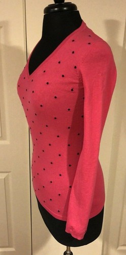 Tommy Hilfiger Damen Gr. XXS Hot Pink/Marineblau Punkte V-Ausschnitt Pullover Sweater  - Bild 4 von 12