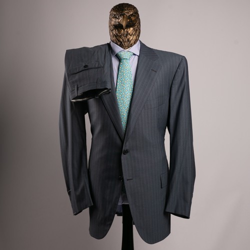 NWT $6950 CESARE ATTOLINI Pure Wool Super 180'S Striped Suit Blue 48US/58IT - Picture 2 of 24