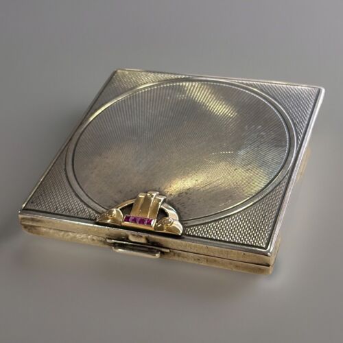 WAB Maker's Mark American Silver & 14k Yellow Gold Ruby’s Compact Case Rare !! - Picture 13 of 21