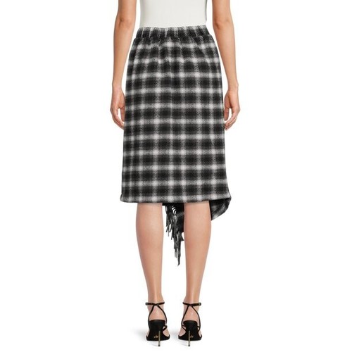Time and Tru Women Fringed Faux Wrap Skirt Black Plaid Size X-Large (16-18) - Picture 3 of 5