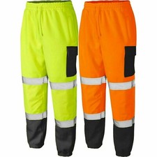 Men's Hi Viz Vis Work Fleece Bottoms Joggers Safety Sweat Pants Jogging Trousers