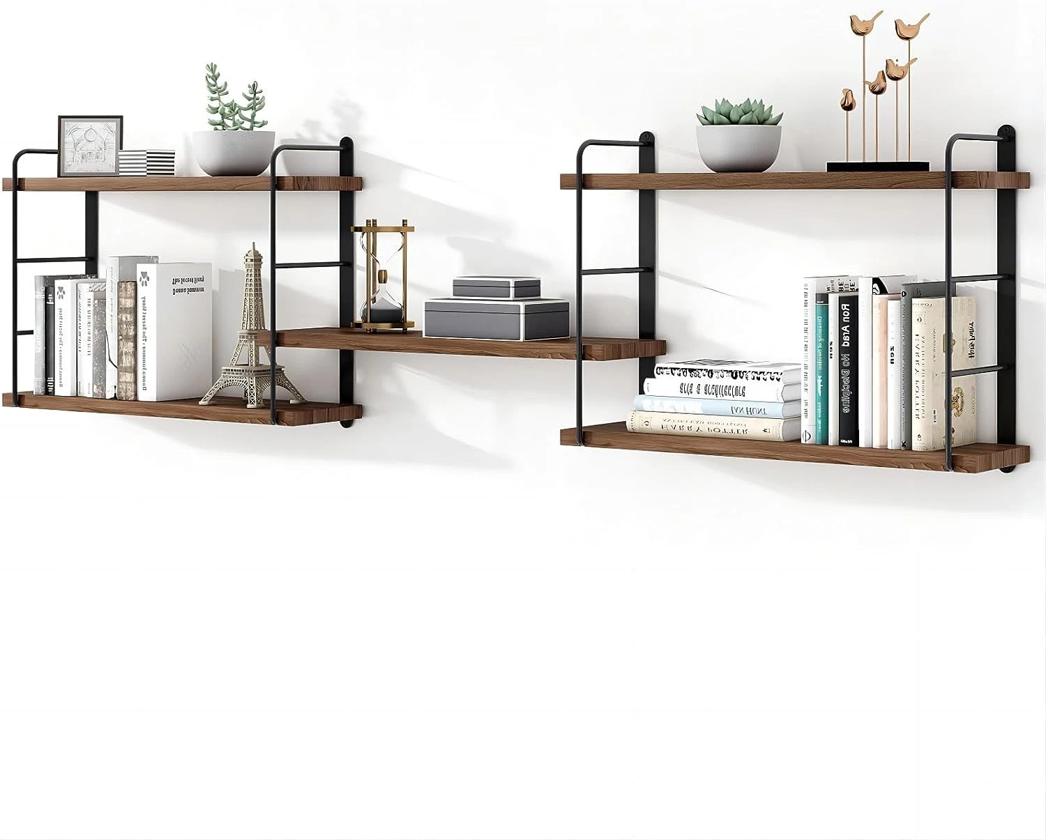 5pcs Wall Mounted Floating Shelves - Rustic Wall Decor Wood Shelves for Bedroom