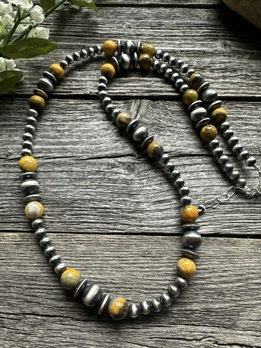 Sterling Silver Bumblebee Jasper Pearls Bead Necklace. 26 inch - Picture 3 of 12