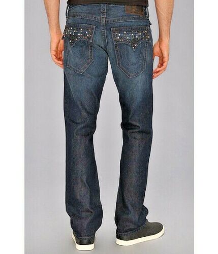 NUEVO True Religion Jeans Mens Ricky 32 x 33 Straight Leg Low Rise Pyramid Tachonado - Imagen 6 de 6