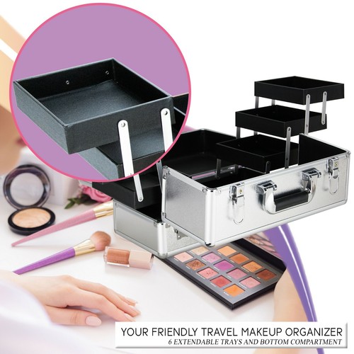 VER Beauty Makeup Train Case Extendable Trays Compartment Storage Organizers - Picture 16 of 31