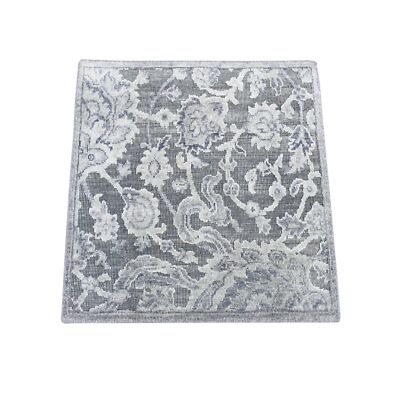 2'1'' x 2'1'' Gray Silk with Wool Hand Knotted Oushak Influence Sample Rug R80422