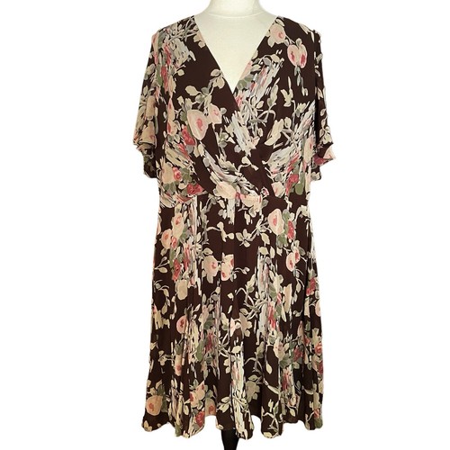 Ralph Lauren Lauren Midi Dress Sz 22 Women Floral Lined Flutter Sleeve Faux Wrap - Picture 2 of 10