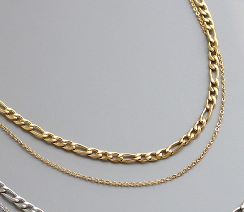 Schicke modische Damen Figaro Doppelkette Titan Edelstahl Halskette 16-18" - Bild 5 von 6