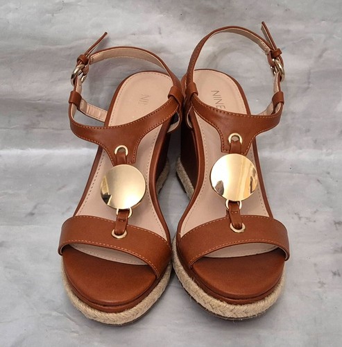 NINE WEST Mujer Preciosos Esmalte Bronceado Hebilla Tacón Cuña Zapatos EU 36 UK 3 - Imagen 5 de 9