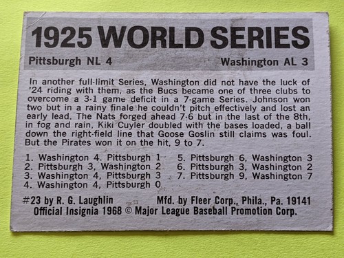 1971 Fleer Laughlin World Series  WS Cards 1903 -1970 U Pick to Complete Set - Picture 137 of 443