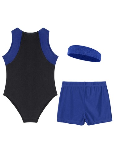 Kids Girls Leotard With Shorts Stage Performance Gymnastics Outfits 3Pcs/Set - Picture 19 of 74