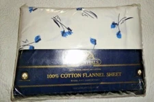 HOME ESSENTIALS FREESTYLE BLUE BLACK FLORAL FLANNEL (1) KING FITTED SHEET 10"  