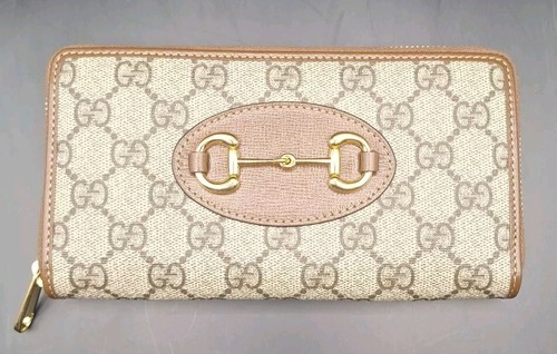 NEW GUCCI HORSEBIT 1955 GG SUPREME CANVAS LEATHER ZIP AROUND CLUTCH WALLET - Picture 1 of 14