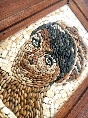 Vintage Handicraft Mosaic Stone Painting masterpiece Face A women Wood Frame 9" - Picture 2 of 9