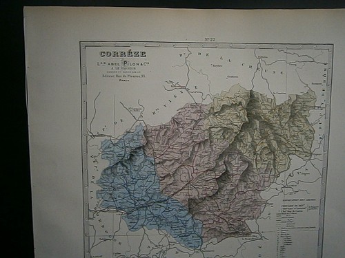 Grande carte 44 cm X 36 cm couleur 1878: Corréze - Imagen 2 de 3