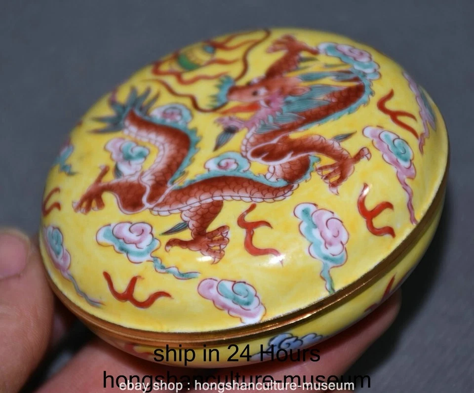 3" Qianlong Marked Purple Bronze Cloisonne Fengshui Dragon Beast Jewelry Box - Image 4 of 4