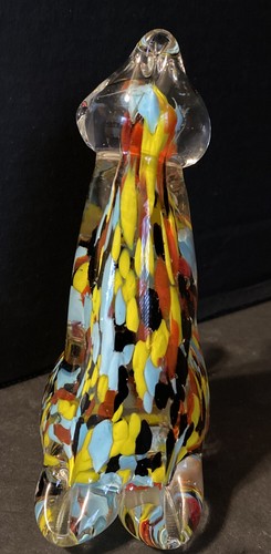 Cat Paperweight Statue Figure Confetti Glass 5” Tall - Picture 2 of 8
