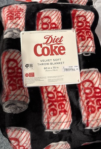 DIET COKE COCA COLA Samt Weich Überwurf Decke 60x70 Schwarz Neu mit Etikett Soda Dose - Bild 2 von 3