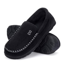 Men's Moccasin Slippers With Memory Foam, House Shoes for Indoor 13 Black