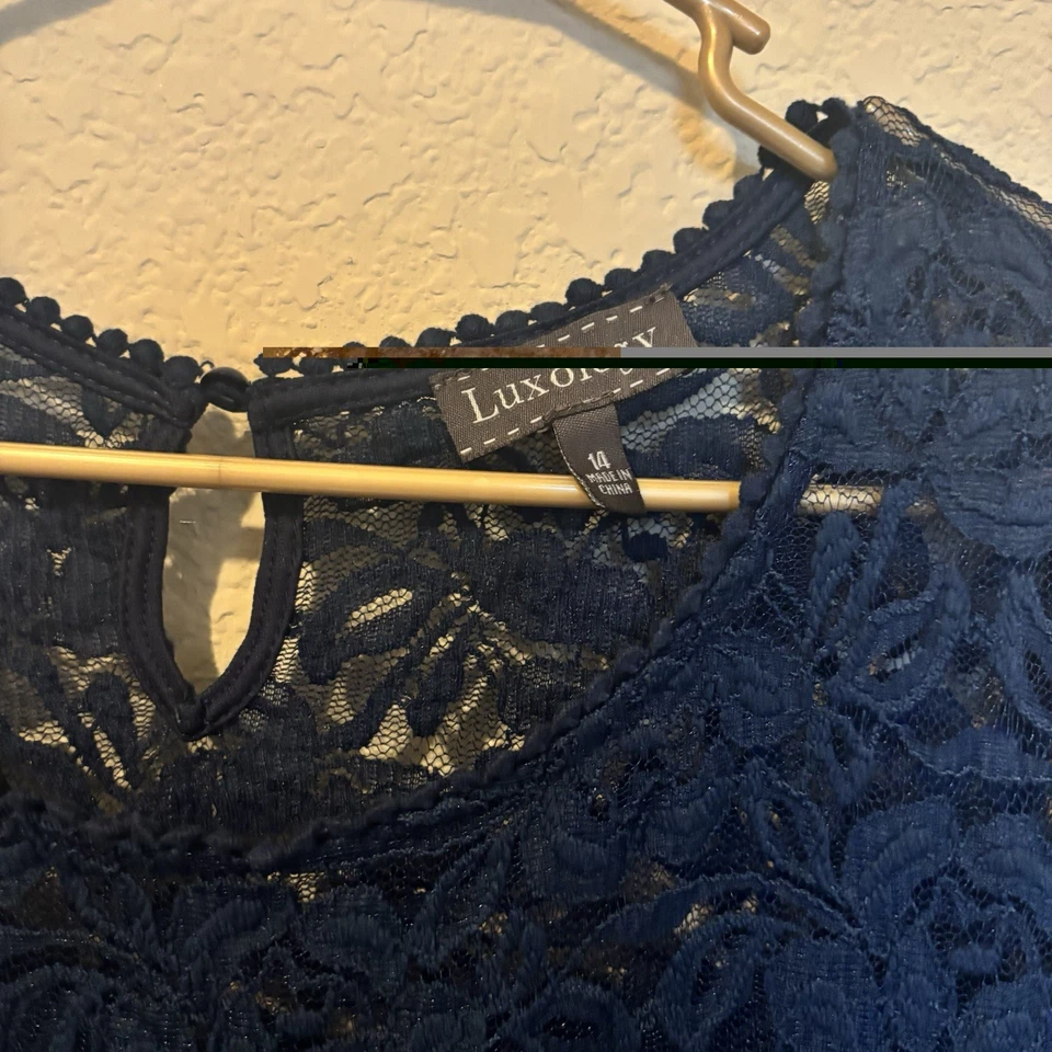 Vestido para mujer Luxology azul marino de longitud media de gasa de encaje, talla 14 Foto 2 de 4