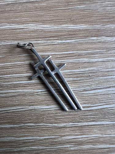 Vintage Sterlingsilber religiös dreifach Kreuz Halskette Anhänger Charm D2 - Bild 3 von 13