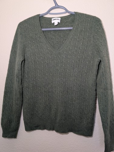 Charter Club Women's Sweater Large 100% Cashmere Cable Knit Dark Green Classic - Picture 3 of 6