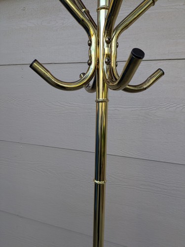 Vintage Gold Metal Faux Bamboo Coat Rack Mid Century Modern Hollywood Regency F6 - Picture 12 of 24