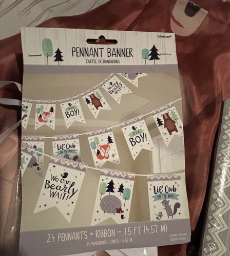 It’s A Boy Woodland Animals Baby Shower Party Banner, Decor, Plates, Pennant LOT - Picture 3 of 7